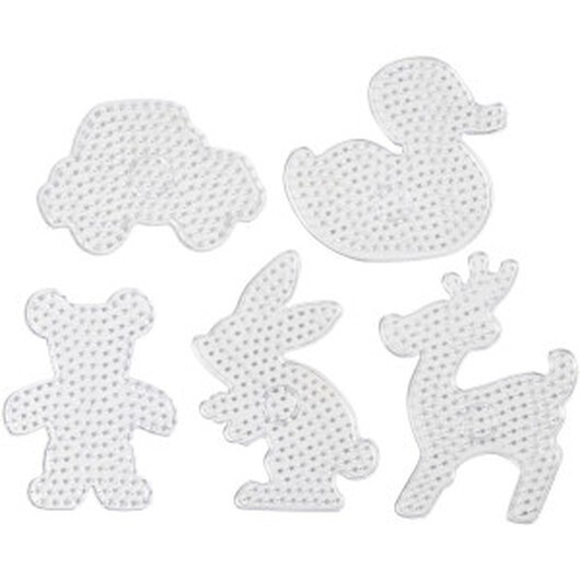 Pärlplattor, Nalle, bil, ren, anka och kanin, stl. 16x19,5-19x24 cm, JUMBO, klar, 5 st./ 1 förp.