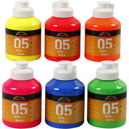 A-color akrylfärg, neonfärger, 05 - neon, 6x500 ml