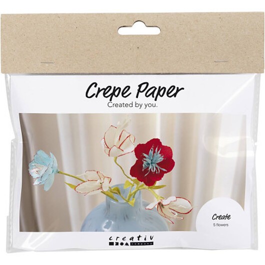 Mini DIY Kit Crepe-papper, Crepe-blommor, pastellfärger, 1 frp.