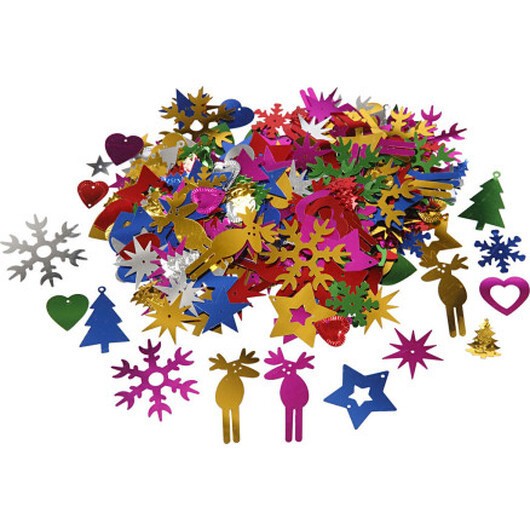 Paljetter, stl. 8-50 mm, starka färger, 35 g/ 1 förp.