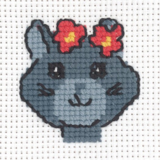 Permin Broderikit Aida Katt med Blommor 8x8cm