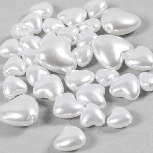 Vaxpärlor, Hjärtan, Dia. 7-13 mm, Hålstl. 1,3-1,5 mm, ca. 27 st., pärlemor, 32 st./ 1 förp.