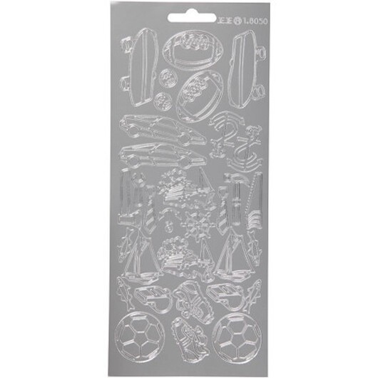 Stickers, sport, ark 10x23 cm, silver, 1 ark
