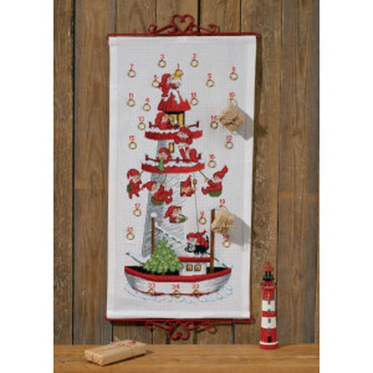 Permin Broderikit Aida Julkalender Nisse Fyr 35x68cm