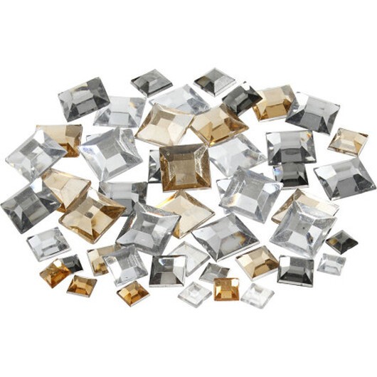 Strass, fyrkantiga, storlek 6+9+12 mm, gyllene olja, 360 st / 1 frp.