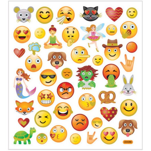Klistermärken, emojis, ark 15x16,5 cm, 1 ark