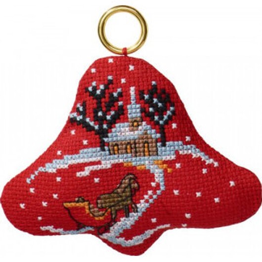 Permin Broderikit Släde/kyrka i klocka 9x8cm