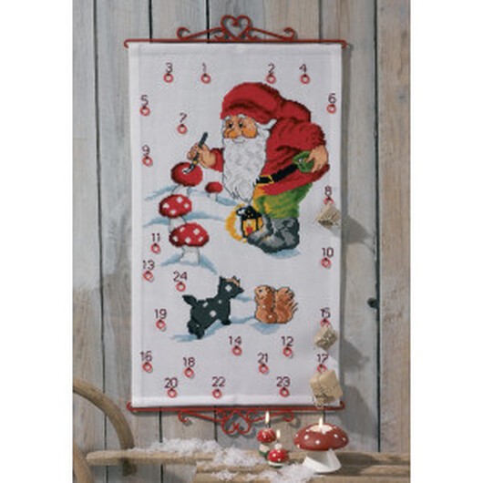 Permin Broderikit Aida Julkalender Jultomte Målar 38x65cm