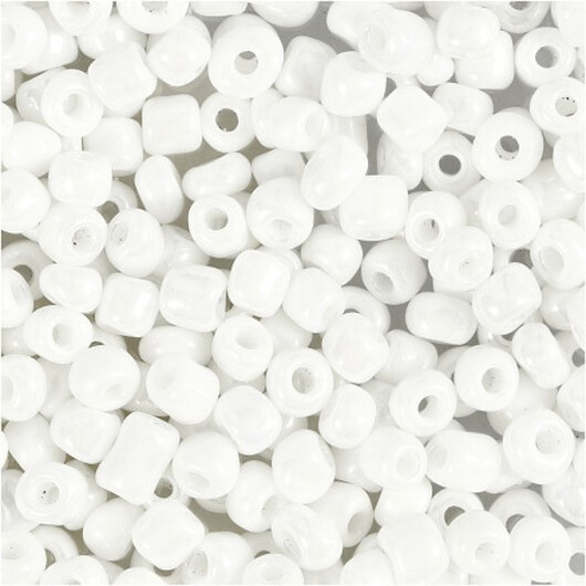 Rocai-pärlor, diam. 4 mm, storlek 6/0, hålstorlek 0,9-1,2 mm, vit pärlemor, 25g/ 1 frp.