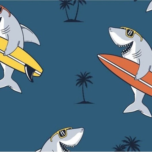 Bomullsjersey Print Tyg 150cm 004 Hajar - 50cm