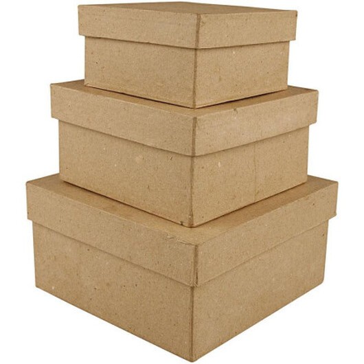 Kvadratiska Pappaskar, H: 5+6+7,5 cm, stl. 10+12,5+15 cm, 3 st./ 1 set