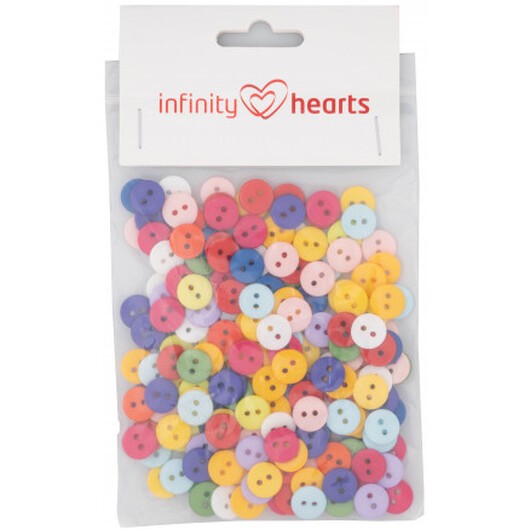 Infinity Hearts knappar 2-håls runda plastknappar Ass. Färger 10mm - 200 st.
