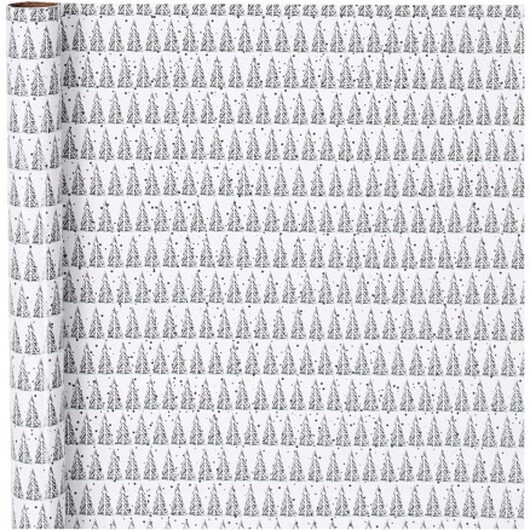 Presentpapper, granar, B: 70 cm, 80 g, grön, vit, 4 m/ 1 rl.