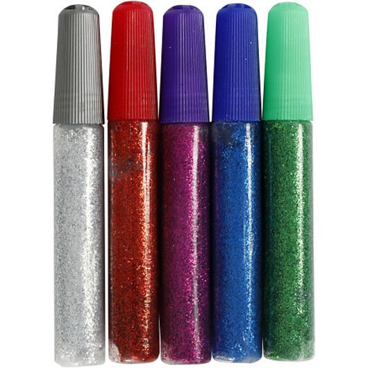 Glitterlim, mixade färger, 5x10 ml/ 1 förp.