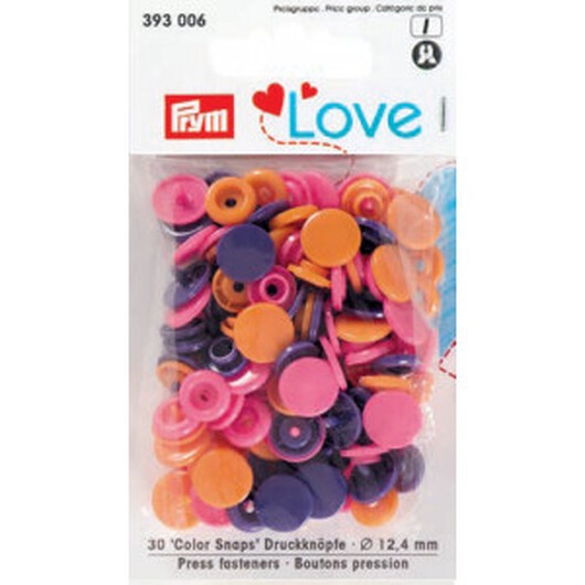 Prym Color Snaps Tryckknappar Plast Rund 12,4 mm ass. Orange/Rosa/Lila - 30 st