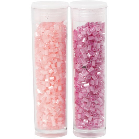 Rocai-pärlor 2-klippta, diam. 1,7 mm, storlek 15/0, hålstorlek 0,5 mm, rosa, transparent rosa, 2x7g/ 1 frp.