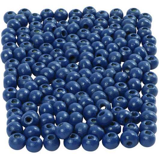 Träpärlor, diam. 5 mm, hålstorlek 1,5 mm, Blå, 6g/ 1 frp.