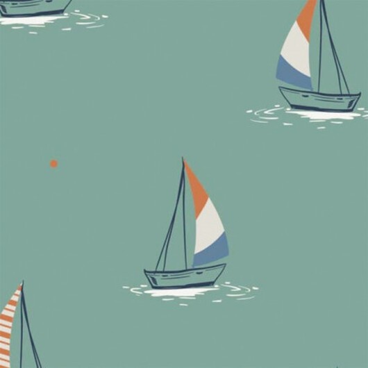 Bomullsjersey Print Tyg 150cm 014 Segelbåtar - 50cm