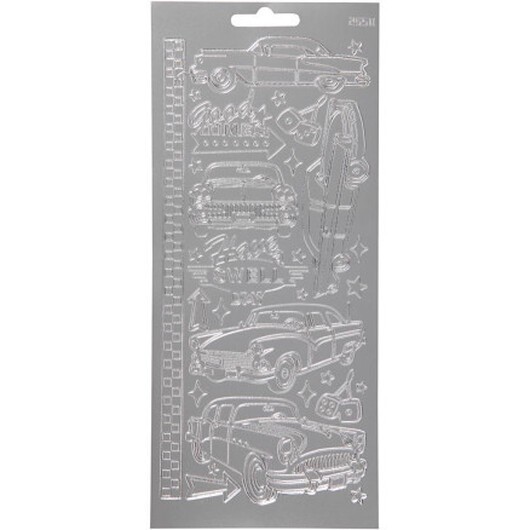 Stickers, bilar, ark 10x23 cm, silver, 1 ark