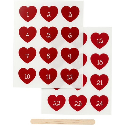 Rub-on Stickers, kalendersiffror, H: 32 mm, B: 28 mm, ark 12,2x15,3 cm, röd, 1 förp.