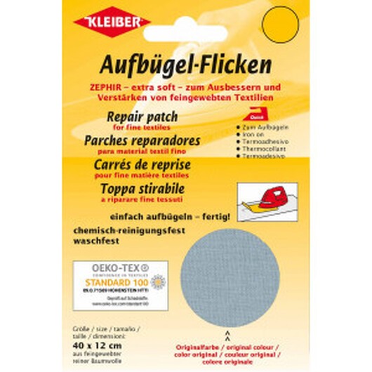 Kleiber Strykmärke/Reparationslapp Zephir Bomull Ljusgrå 40x12 cm - 1 st.