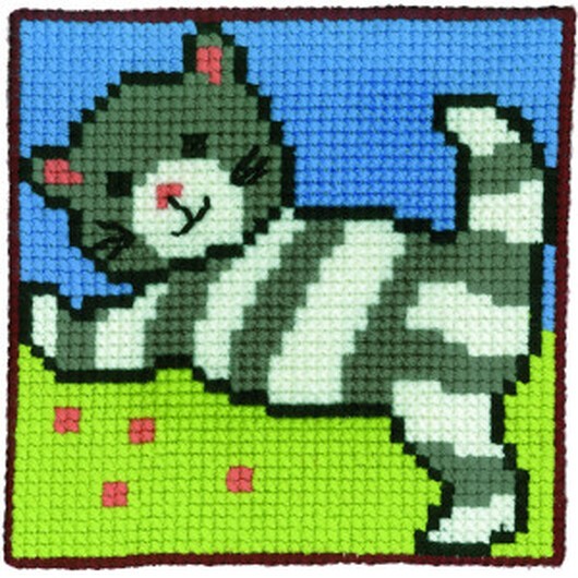 Permin Broderikit Barnstramalj Katt 25x25cm