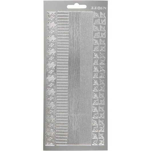 Stickers, bårder, ark 10x23 cm, silver, 1 ark