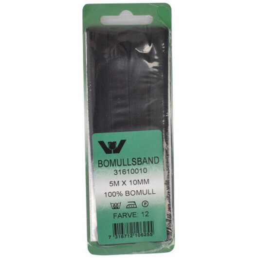 Bomullsband Svart 10mm 5m