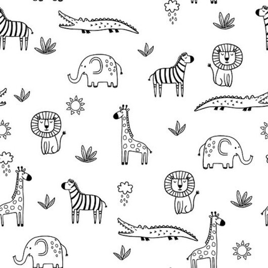 Poplin m/djur 145cm 50 Vit - 50cm