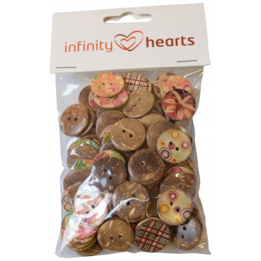 Infinity Hearts Assorterade Knappar med motiv Kokos 20mm - 100 st.