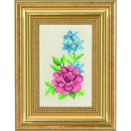 Permin Broderikit Ros och blå blommor 9x14cm
