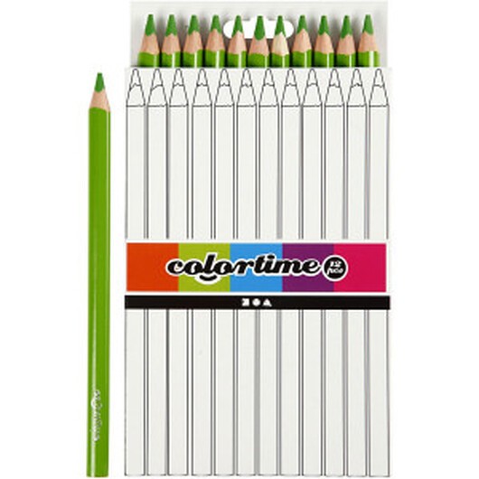 Colortime Färgpennor, L: 17,45 cm, kärna 5 mm, JUMBO, ljusgrön, 12 st.