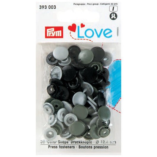 Prym Color Snaps Tryckknappar Plast Rund 12,4mm ass. Grå - 30 st.