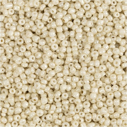 Rocai-pärlor, diam. 1,7 mm, storlek 15/0, hålstorlek 0,5-0,8 mm, off white, 25g/ 1 frp.
