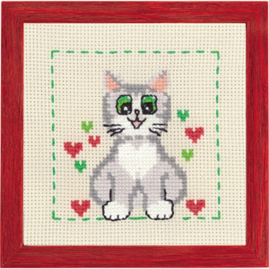 Permin Broderikit Aida till Barn Katt 19x19cm