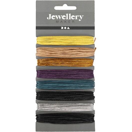 Bomullssnöre, tjocklek 1 mm, vaxad, mixade färger, 8x5 m/ 1 förp.