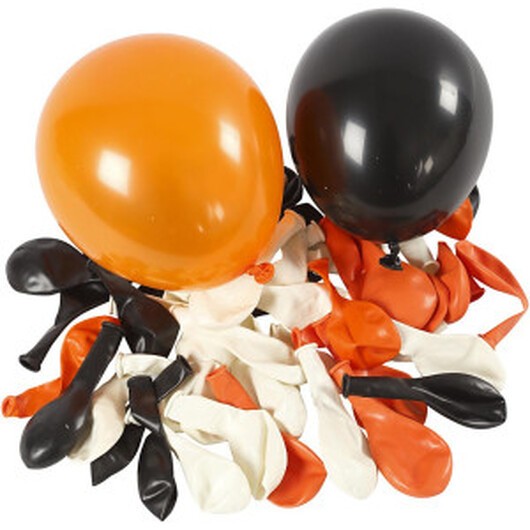 Ballonger, runda, Dia. 23-26 cm, svart, orange, vit, 100st./ 1 förp.