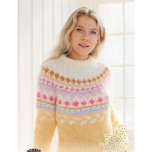 Lemon Meringue Sweater by DROPS Design - Tröja Stickmönster str. S - XXXL