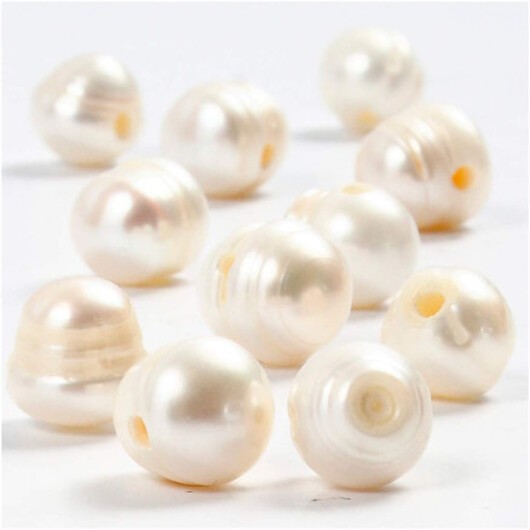 Sötvattenspärlor, storlek 9-11 mm, hålstorlek 2 mm, pärlemor, 10 st / 1 pk.