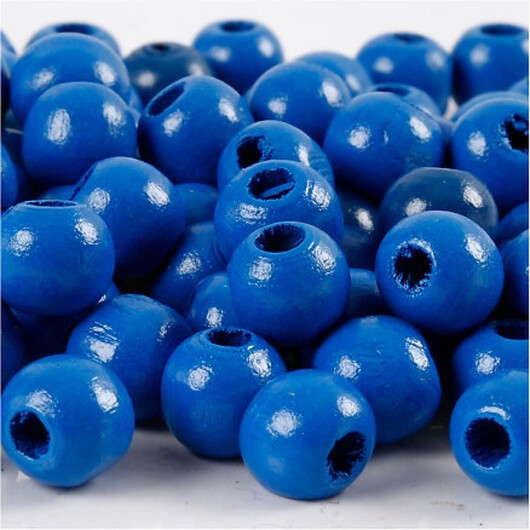 Träpärlor, diam. 12 mm, hålstorlek 3 mm, Blå, 22g/ 1 frp.