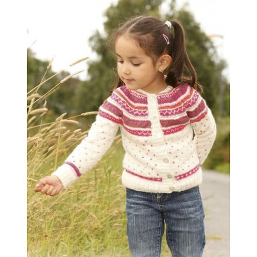 Jolie Fleur by DROPS Design - Jacka Stick-mönster strl. 3/4 år - 11/12 år