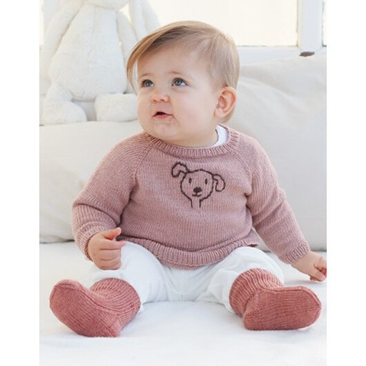 Woof Woof Sweater by DROPS Design - Baby Tröja Stickmönster str. 0/1 mån - 3/4 år