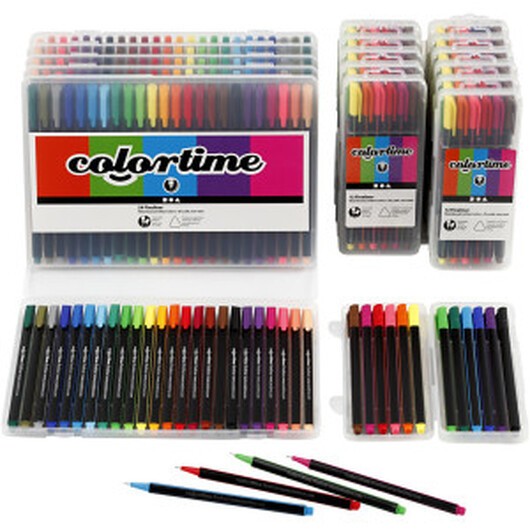 Colortime Fineliner-tuschpennor, spets 0,6-0,7 mm, mixade färger, 18 f