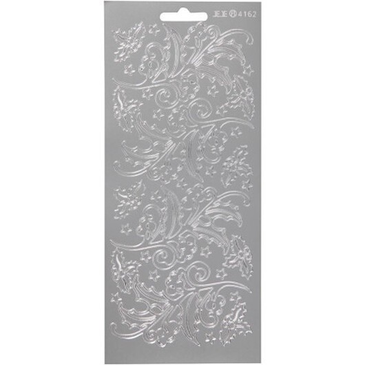 Stickers, järnek, ark 10x23 cm, silver, 1 ark