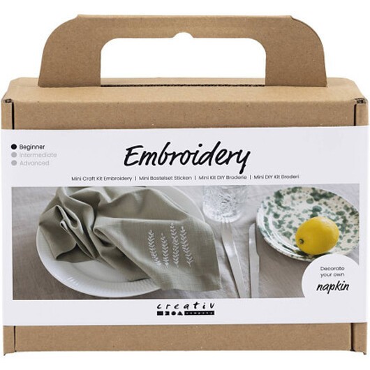 Mini DIY Kit Broderi, Servett, dusty grön, 1 förp.