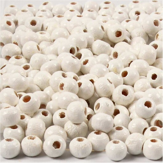 Träpärlor, diam. 5 mm, hålstorlek 1,5 mm, vit, 6g/ 1 frp.