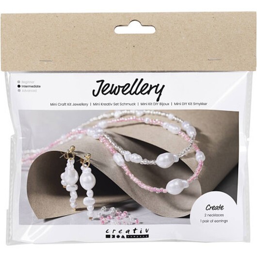 Mini DIY Kit Smycken, Halsband och örhängen, vit, 1 förp.