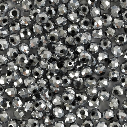 Fasetterade pärlor, storlek 3x4 mm, hålstorlek 0,8 mm, metallicgrå, 100 st / 1 frp.