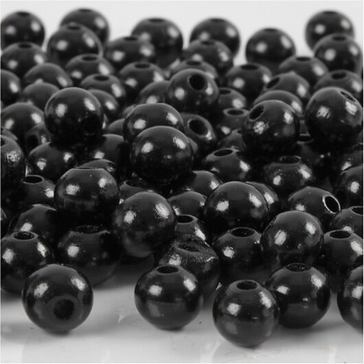 Träpärlor, diam. 8 mm, hålstorlek 2 mm, svart, 15g/ 1 frp.