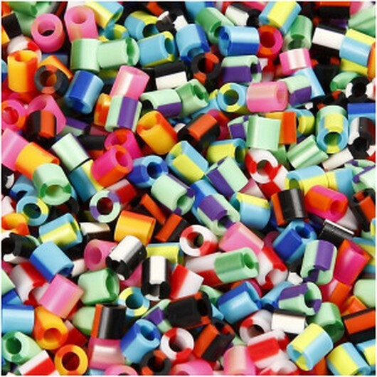 Rörpärlor, stl. 5x5 mm, Hålstl. 2,5 mm, medium, ränder, 10000 mix./ 1 förp.